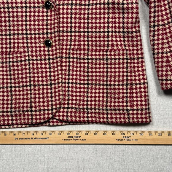 Vintage Saint Laurent Rive Gauche Houndstooth Blazer Red Cream Two Button Sz 44 - Picture 12 of 14